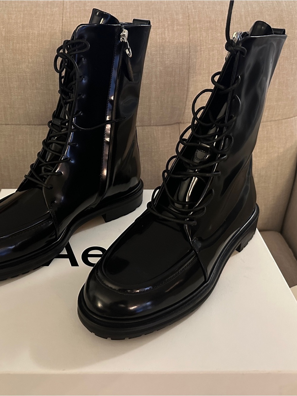 Aeyde Tate Black High Polished Lace-Up Boots - Picture 2 of 12